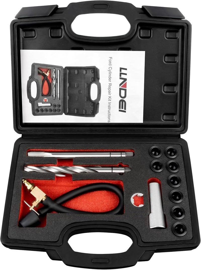 LLNDEI Spark Plug Thread Repair Kit, 38900 Two Valve Ford Triton Tool Compatible, 16 PCS Spark Plug Thread Repair Kit for Repairing Ford 4.6L, 5.4L and 6.8V-10 Two Valve Engines - Image 2